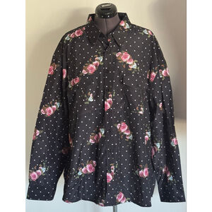 Men's Benjamin Franklin Casual Button Down Shirt 3XL Black Pink Floral